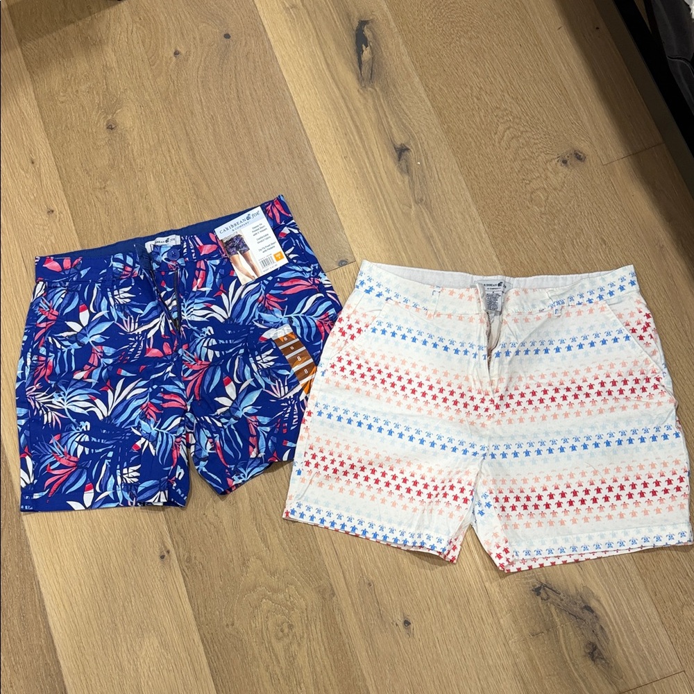 Caribbean Joe White Shorts with Subtle Coral Floral Detail